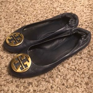 Used authentic Tory Burch reva ballet flats navy